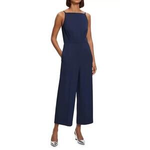 Theory Square Neck Sleeveless Cropped Jumpsuit Navy Blue Women's Size 4